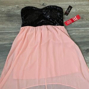 Black sequins with Sheer pink High Low
